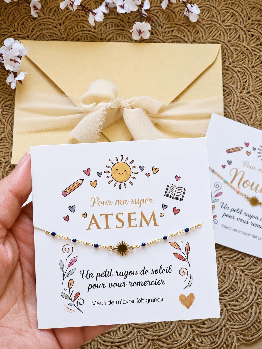 Cadeau Fin d'Année Scolaire Bracelet en acier inoxydable pour Maîtresse, Nounou, ATSEM ou Directrice Bracelet remerciement Livraison offerte