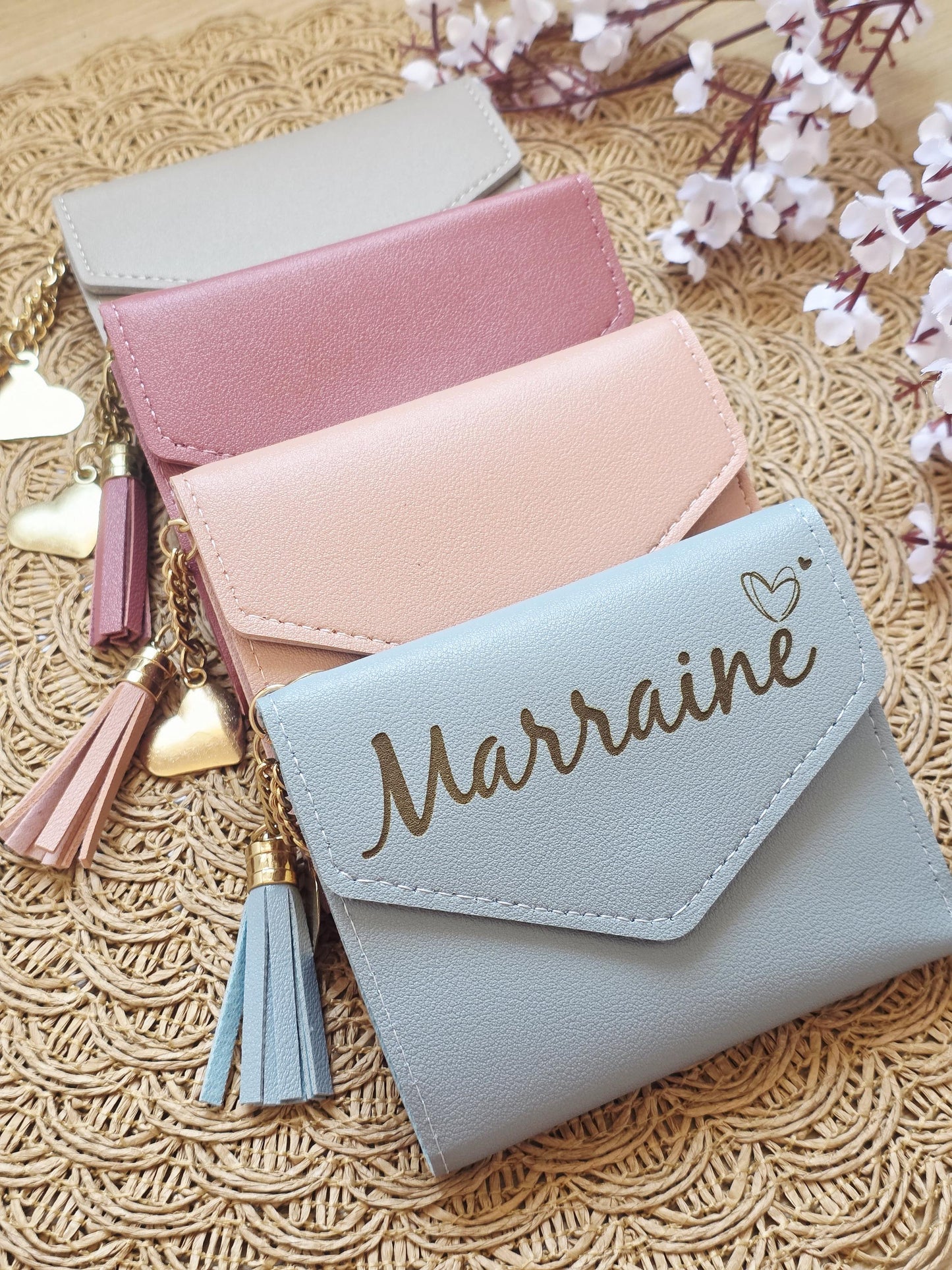 Portefeuille compact personnalisé – Porte-cartes en simili cuir avec prénom – Petit portefeuille femme élégant – Cadeau personnalisé