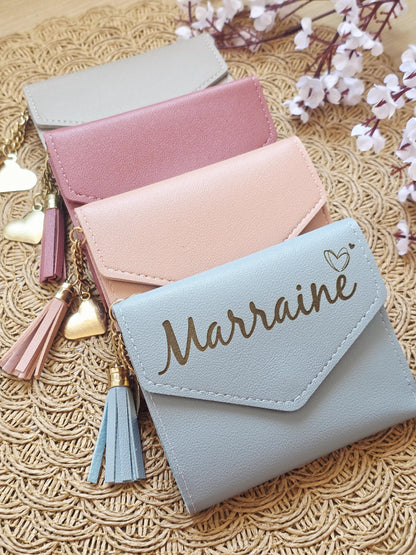 Portefeuille compact personnalisé – Porte-cartes en simili cuir avec prénom – Petit portefeuille femme élégant – Cadeau personnalisé