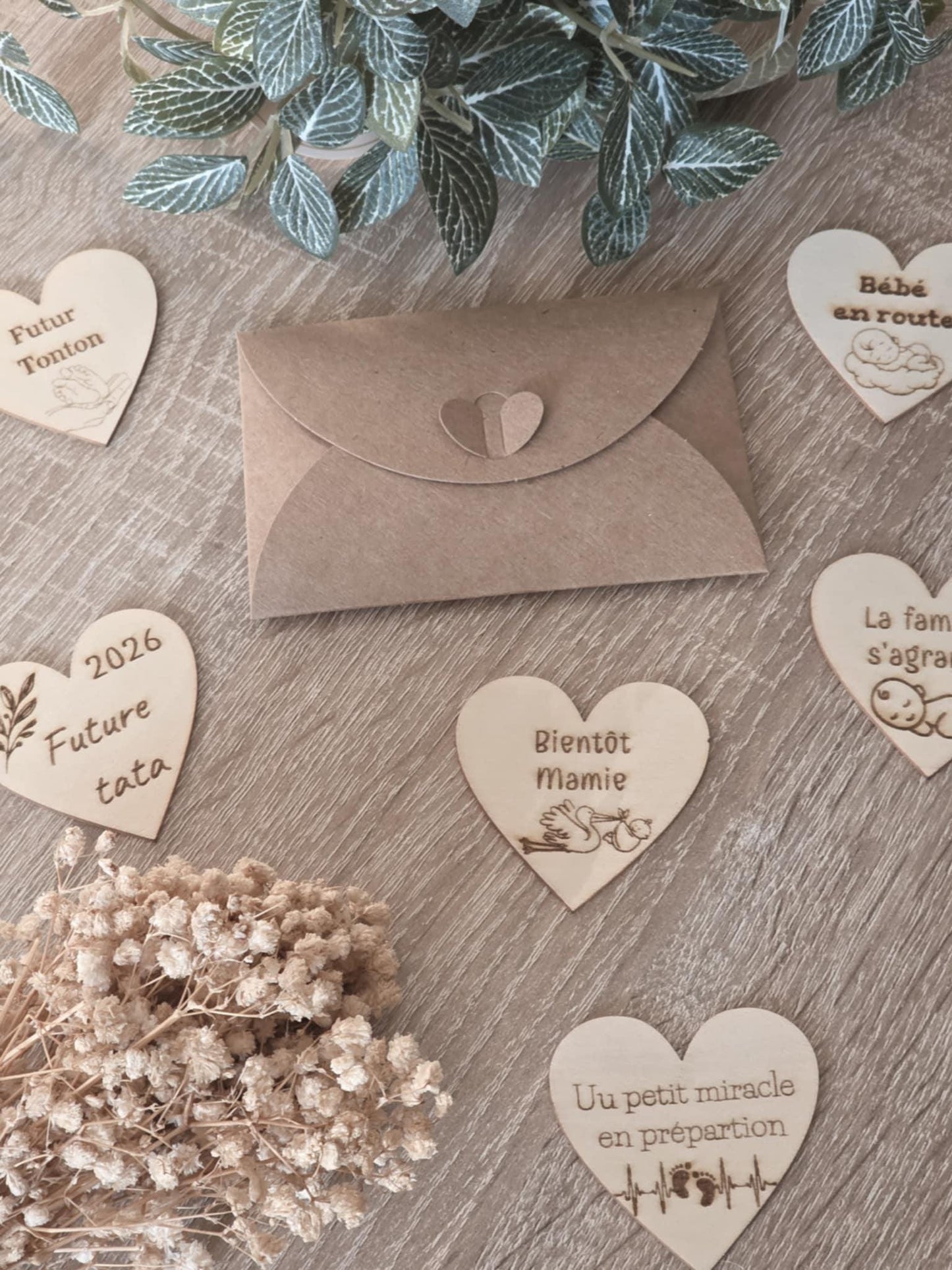 Magnet personnalisé forme cœur pour annonce de grossesse - Futur mamie et papi - Futur Marraine et Parrain - Futur bébé - Cadeau naissance
