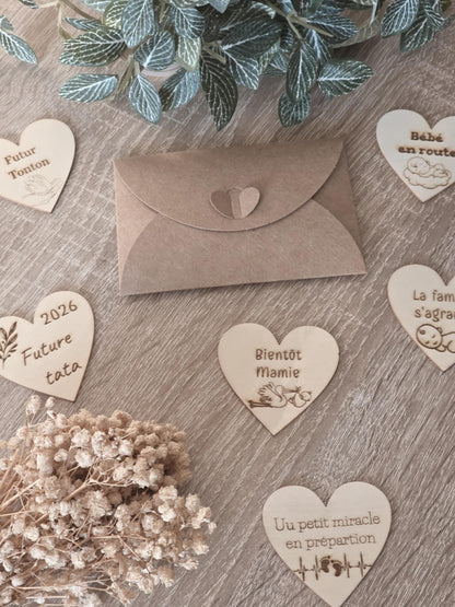 Magnet personnalisé forme cœur pour annonce de grossesse - Futur mamie et papi - Futur Marraine et Parrain - Futur bébé - Cadeau naissance