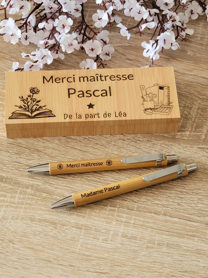 Coffret stylos en bois personnalisés / cadeau maîtresse / atsem / cadeau fête des pères et mères / cadeau mariage/ invités