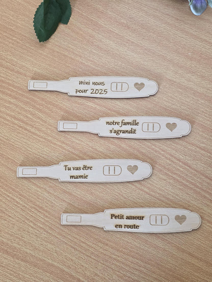test de grossesse en bois, annonce grossesse personnalisé