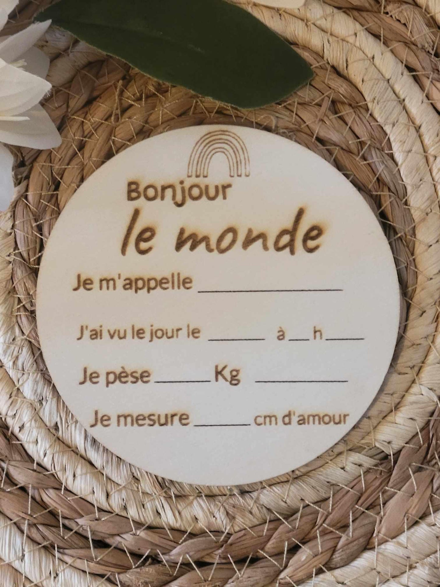Carte bienvenue bébé naissance en bois
