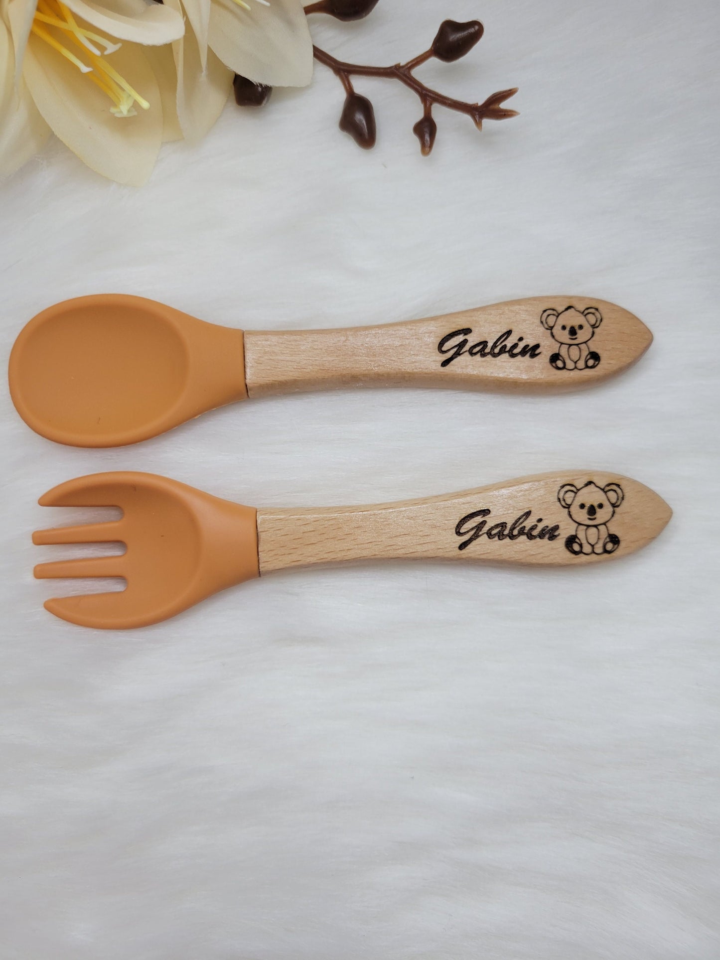 set couvets bébé personnalisées /Fourchette et cuillère en bois / idéal cadeau de naissance