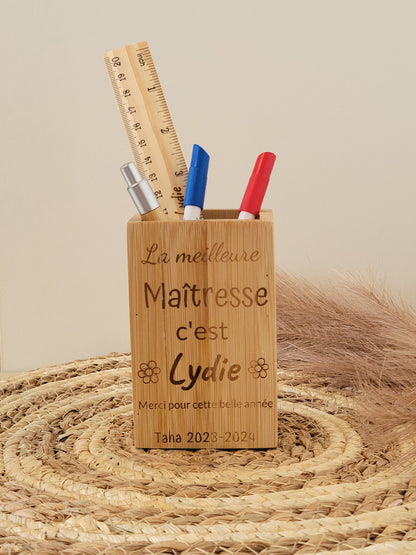 Pot à crayon personnalisé gravé / cadeau fin d'année scolaire / cadeau maîtresse / cadeau atsem