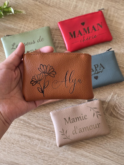 Porte-monnaie en cuir personnalisé pour maman, papa, mamie, papi – Idée cadeau pour toutes les occasions anniversaire, fête des mères pères