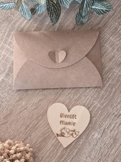 Magnet personnalisé forme cœur pour annonce de grossesse - Futur mamie et papi - Futur Marraine et Parrain - Futur bébé - Cadeau naissance
