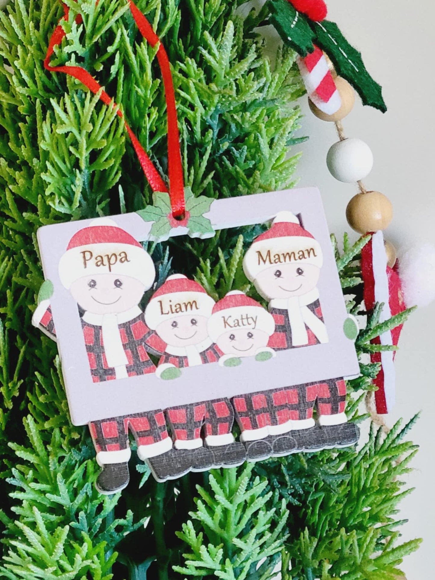 Décoration de Noël avec prénom d'un membre de la famille,Décoration de famille personnalisée,Famille de 2 3 4 5 6 personnes décoration sapin
