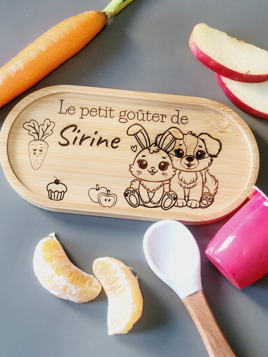 Petit Plateau Ovale en Bois Gravé et Personnalisé goûter enfant