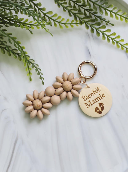 porte clés personnalisé  en silicone mamie maman papa, papy, marraine, maitresse , demande témoin Porte clés fleuri  Cadeau original