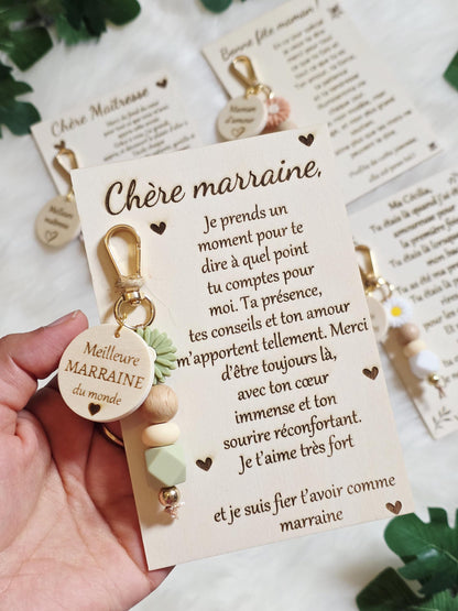porte clés avec plaque personnalisé  parrain mamie maman papa, grands pères, papy, marraine, maitresse , demande témoin, plaque personnalisé
