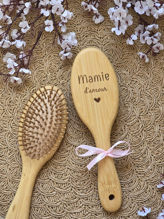 Brosse cheveux bambou personnalisée | Cadeau mamie personnalisé | Texte au choix | Cadeau grand-mère original | Fête des grands-mères |
