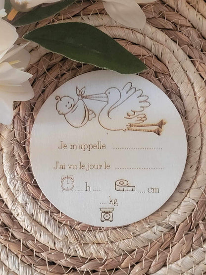 Carte bienvenue bébé naissance en bois