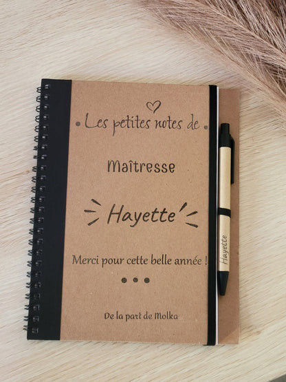 CARNET DE NOTES / Bloc notes maîtresse / cadeau fin d'année / cadeau fêtes des pères / cadeau maîtresse