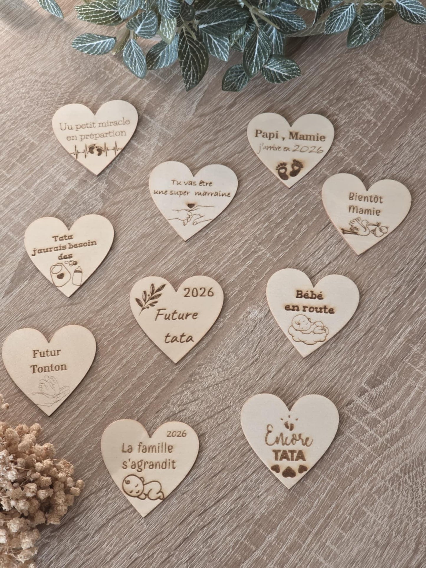 Magnet personnalisé forme cœur pour annonce de grossesse - Futur mamie et papi - Futur Marraine et Parrain - Futur bébé - Cadeau naissance