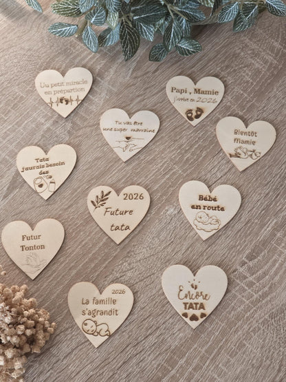 Magnet personnalisé forme cœur pour annonce de grossesse - Futur mamie et papi - Futur Marraine et Parrain - Futur bébé - Cadeau naissance