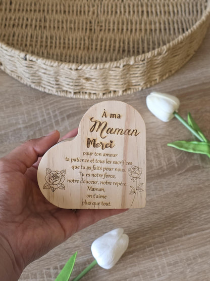 Bougeoir en  bois forme coeur personnalisable gravure laser - maman - mamie - nounou  - Noël - Mariage - Atsem - Maitresse -marraine