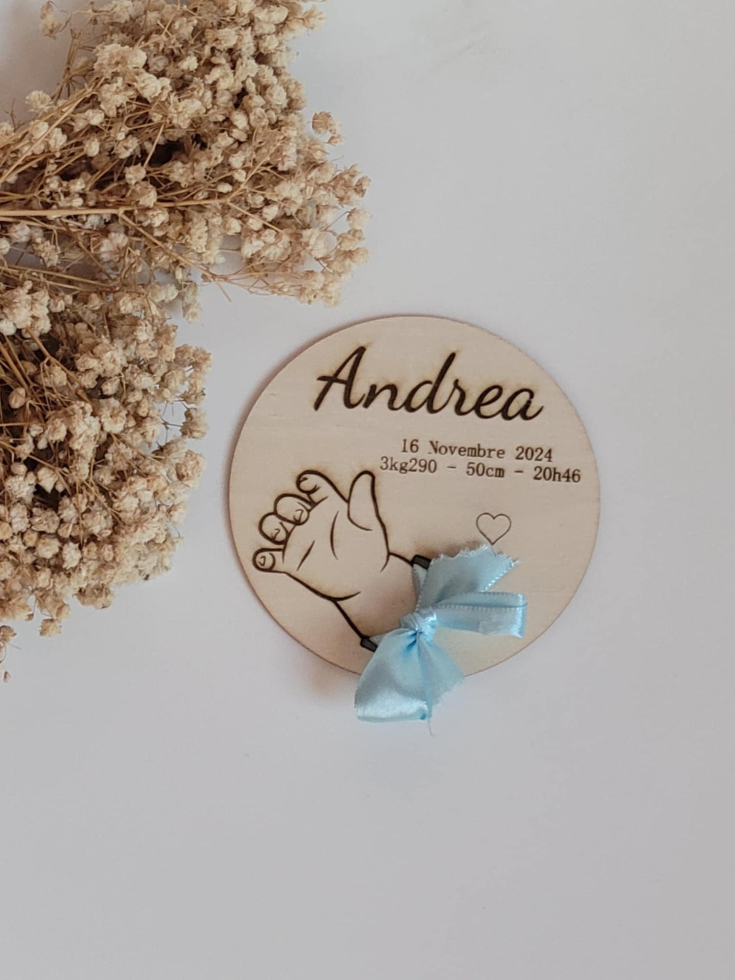 Carte en bois pour bracelet de naissance personnalisé