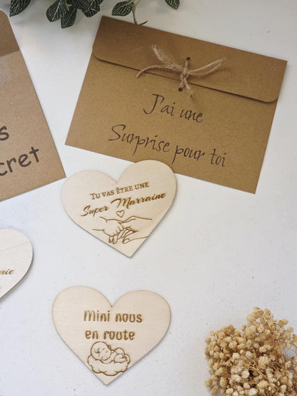 Magnet personnalisé forme cœur pour annonce de grossesse - Futur mamie et papi - Futur Marraine et Parrain - Futur bébé - Cadeau naissance