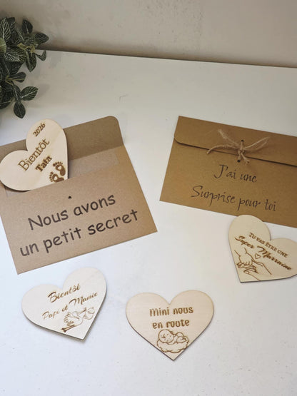 Magnet personnalisé forme cœur pour annonce de grossesse - Futur mamie et papi - Futur Marraine et Parrain - Futur bébé - Cadeau naissance
