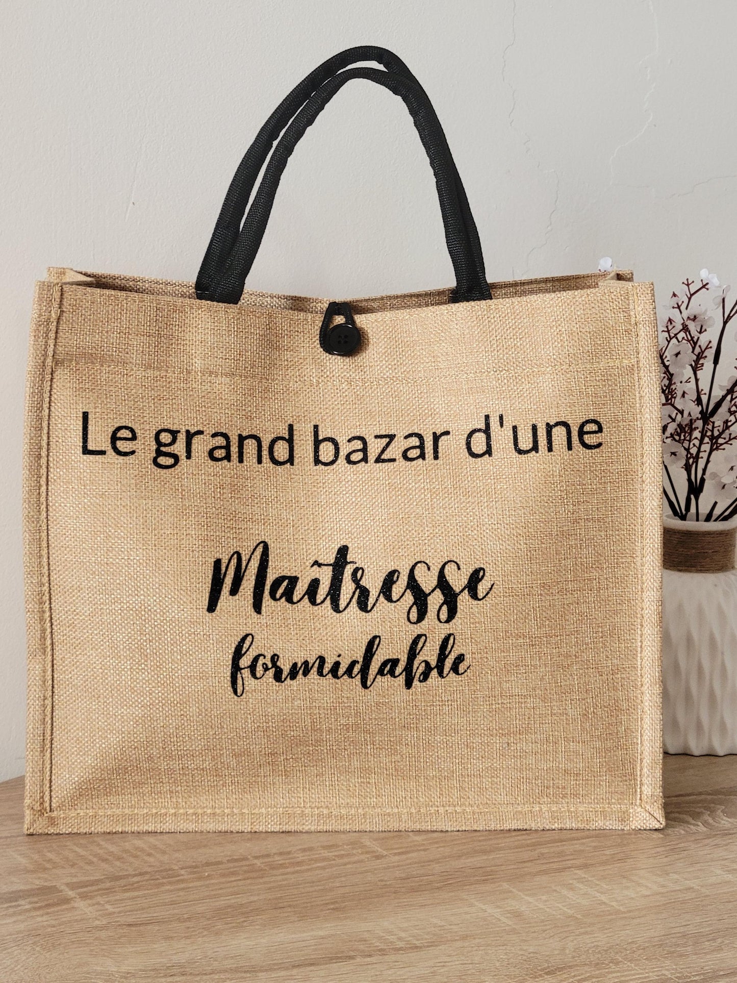Sac cabas en jute et trousse personnalisées / cadeau maîtresse / cadeau maman / idée cadeau pour elle