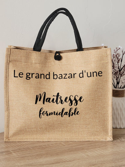 Sac cabas en jute et trousse personnalisées / cadeau maîtresse / cadeau maman / idée cadeau pour elle