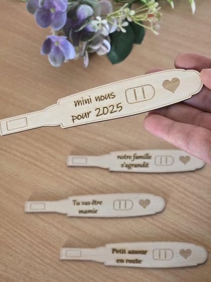 test de grossesse en bois, annonce grossesse personnalisé
