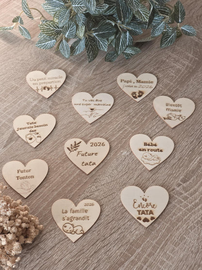 Magnet personnalisé forme cœur pour annonce de grossesse - Futur mamie et papi - Futur Marraine et Parrain - Futur bébé - Cadeau naissance