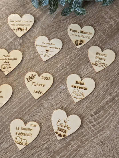 Magnet personnalisé forme cœur pour annonce de grossesse - Futur mamie et papi - Futur Marraine et Parrain - Futur bébé - Cadeau naissance
