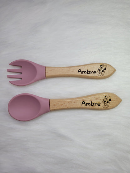 set couvets bébé personnalisées /Fourchette et cuillère en bois / idéal cadeau de naissance