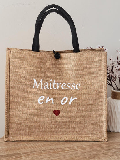 Sac cabas en jute et trousse personnalisées / cadeau maîtresse / cadeau maman / idée cadeau pour elle