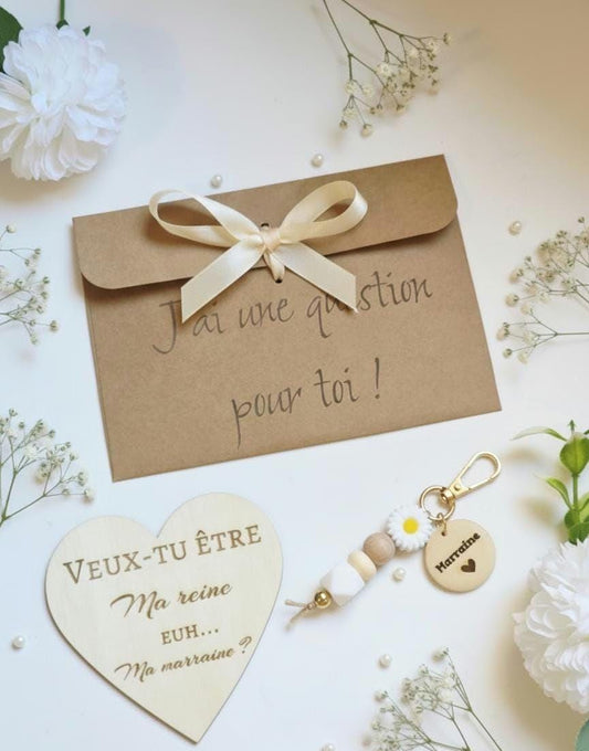 Coffret demande Marraine ou parrain annonce marraine avec porte clés , annonce grossesse marraine porte clé en perles  surprise marraine
