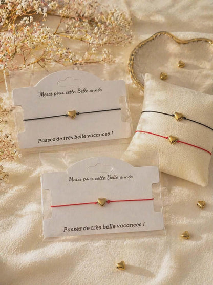 Cadeau Fin d'Année Scolaire - Bracelet Cœur Doré pour Maîtresse, Nounou, ATSEM, AESH ou Directrice - Merci pour cette Belle Année