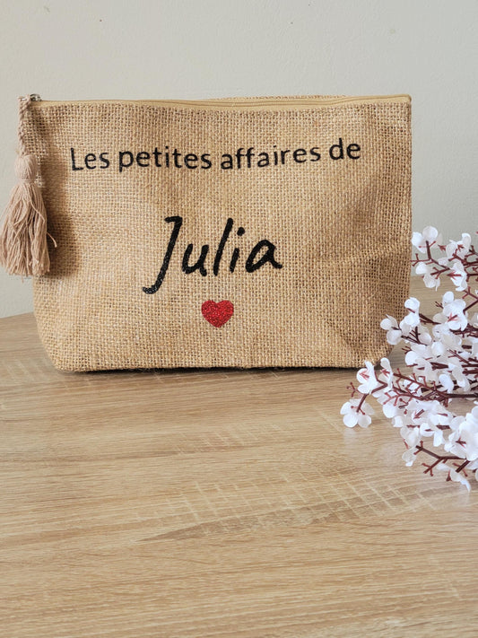 Pochette personnalisée / trousse maquillage personnalisée / pochette personnalisée / pochette en jute pour maîtresse , mamie , marraine