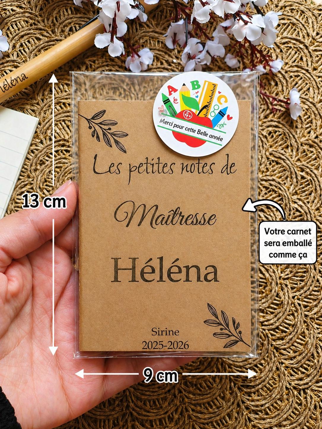 Bloc note en bambou avec stylo personnalisé  cadeau maîtresse / cadeau Mamie / cadeau directrice /cadeau papy/ mariage