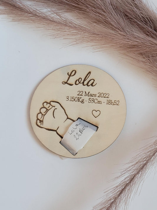 Carte en bois pour bracelet de naissance personnalisé