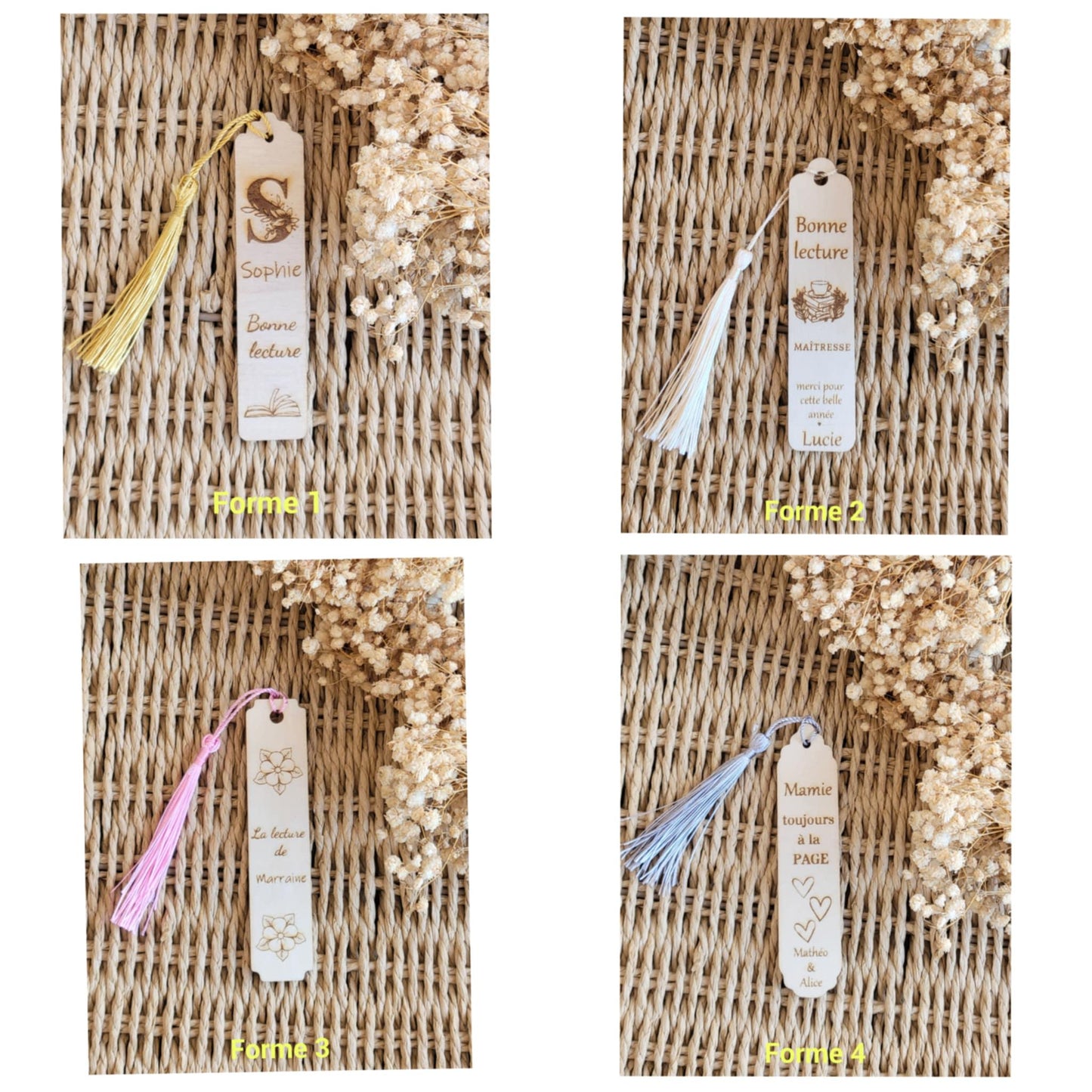 Marque page en bois personnalisé / Idée cadeau pour ( Mamie, Nounou, Maman, Atsem, Marraine, Maîtresse ...)