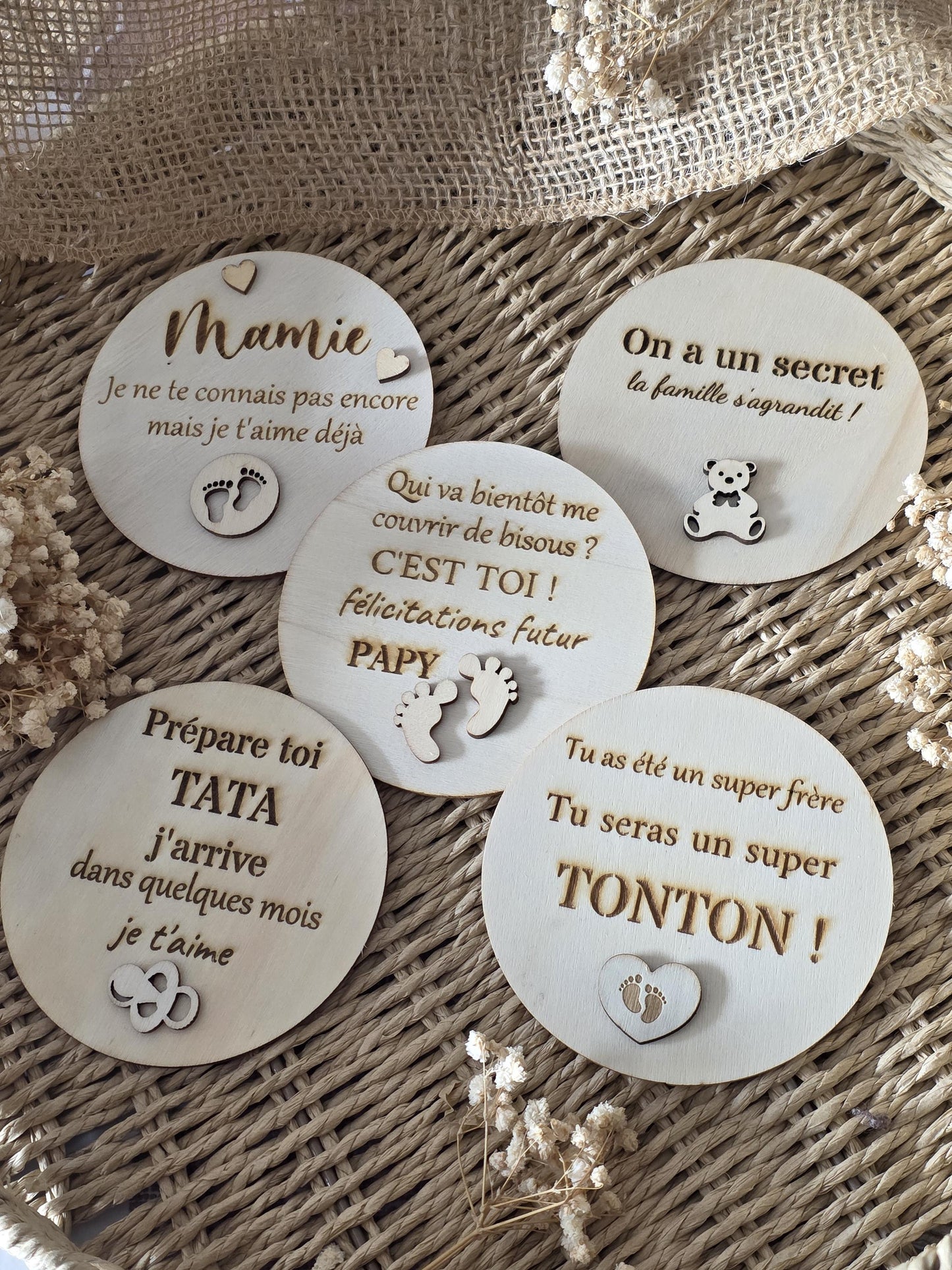 Cartes en bois annonce de grossesse / Surprise / Cadeau personnalisé