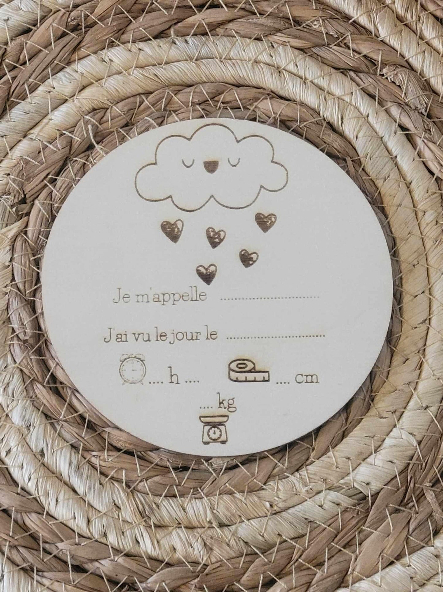 Carte bienvenue bébé naissance en bois