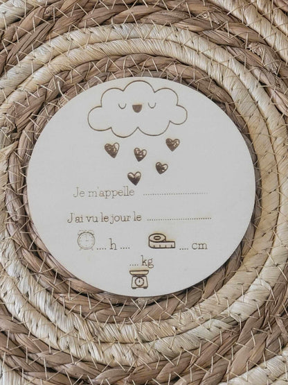 Carte bienvenue bébé naissance en bois