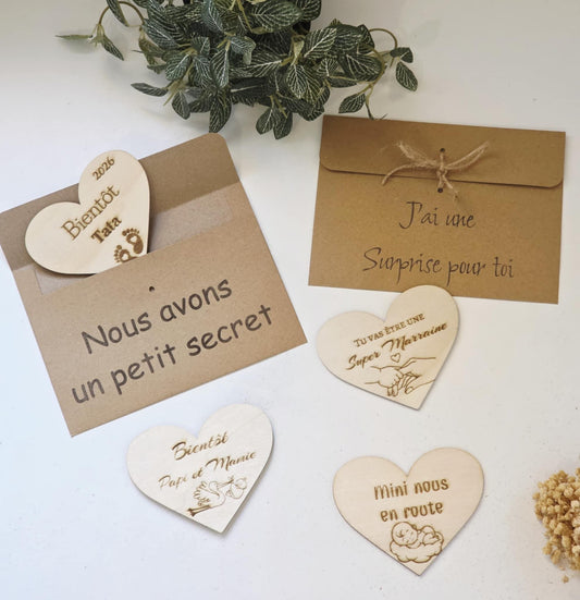 Magnet personnalisé forme cœur pour annonce de grossesse - Futur mamie et papi - Futur Marraine et Parrain - Futur bébé - Cadeau naissance