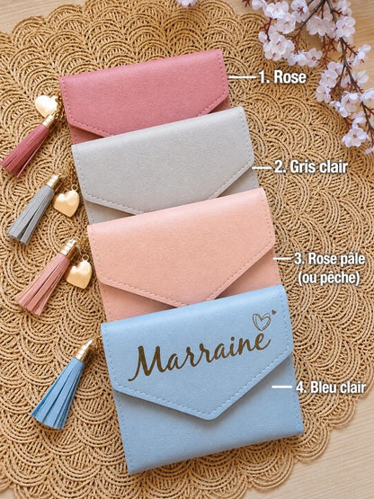 Portefeuille compact personnalisé – Porte-cartes en simili cuir avec prénom – Petit portefeuille femme élégant – Cadeau personnalisé
