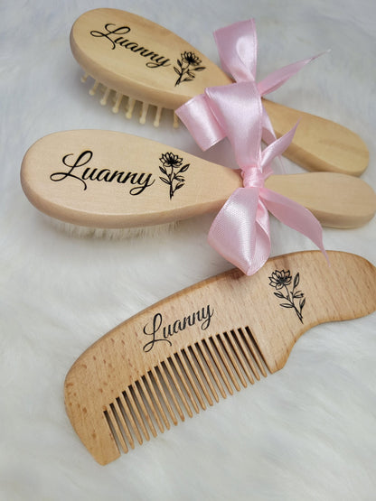 Brosses et peigne personnalisées kit bébé en bois idée cadeau de naissance