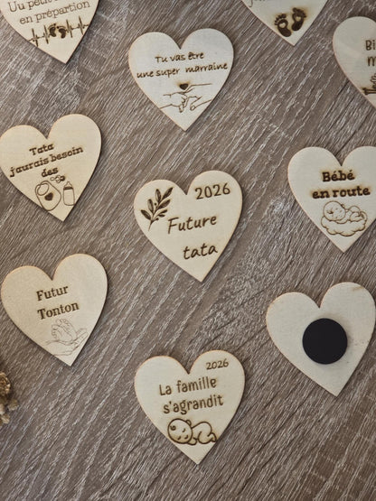 Magnet personnalisé forme cœur pour annonce de grossesse - Futur mamie et papi - Futur Marraine et Parrain - Futur bébé - Cadeau naissance