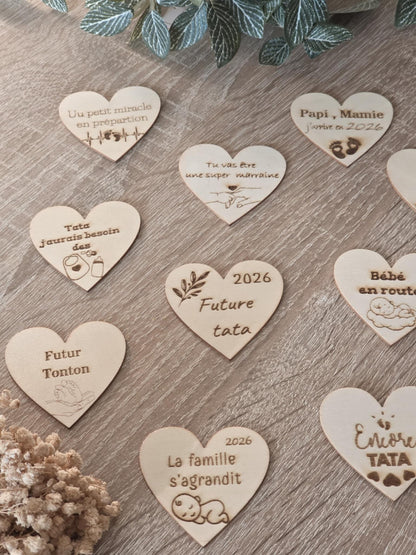 Magnet personnalisé forme cœur pour annonce de grossesse - Futur mamie et papi - Futur Marraine et Parrain - Futur bébé - Cadeau naissance