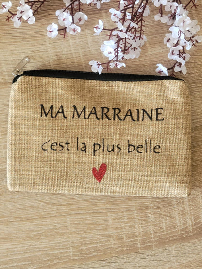 Sac cabas en jute et pochette  personnalisées / cadeau marraine / cadeau maman / idée cadeau pour elle