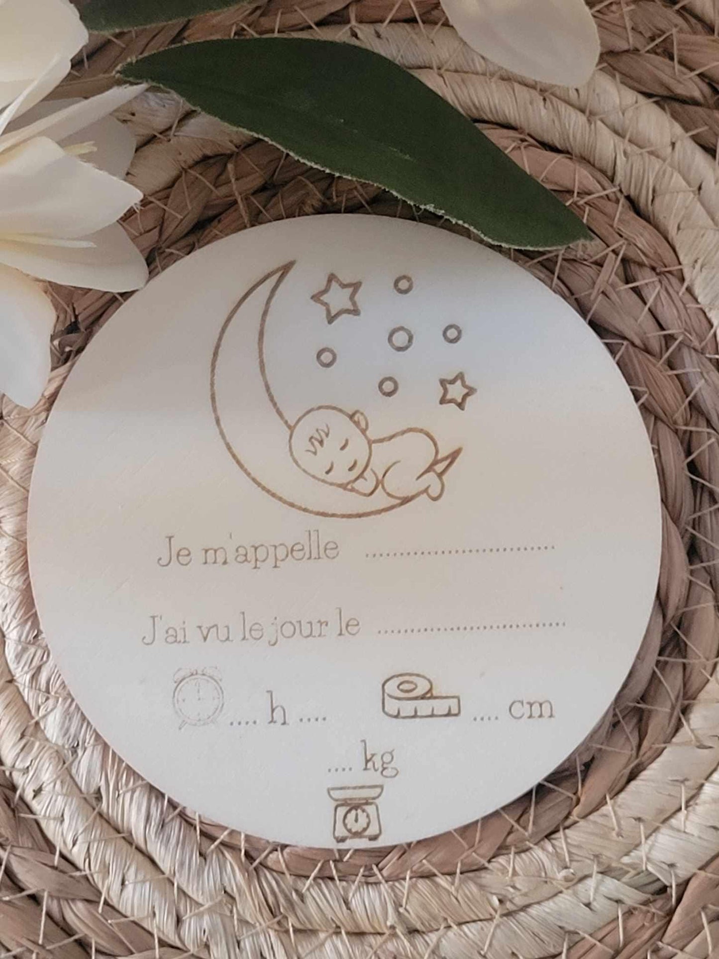 Carte bienvenue bébé naissance en bois