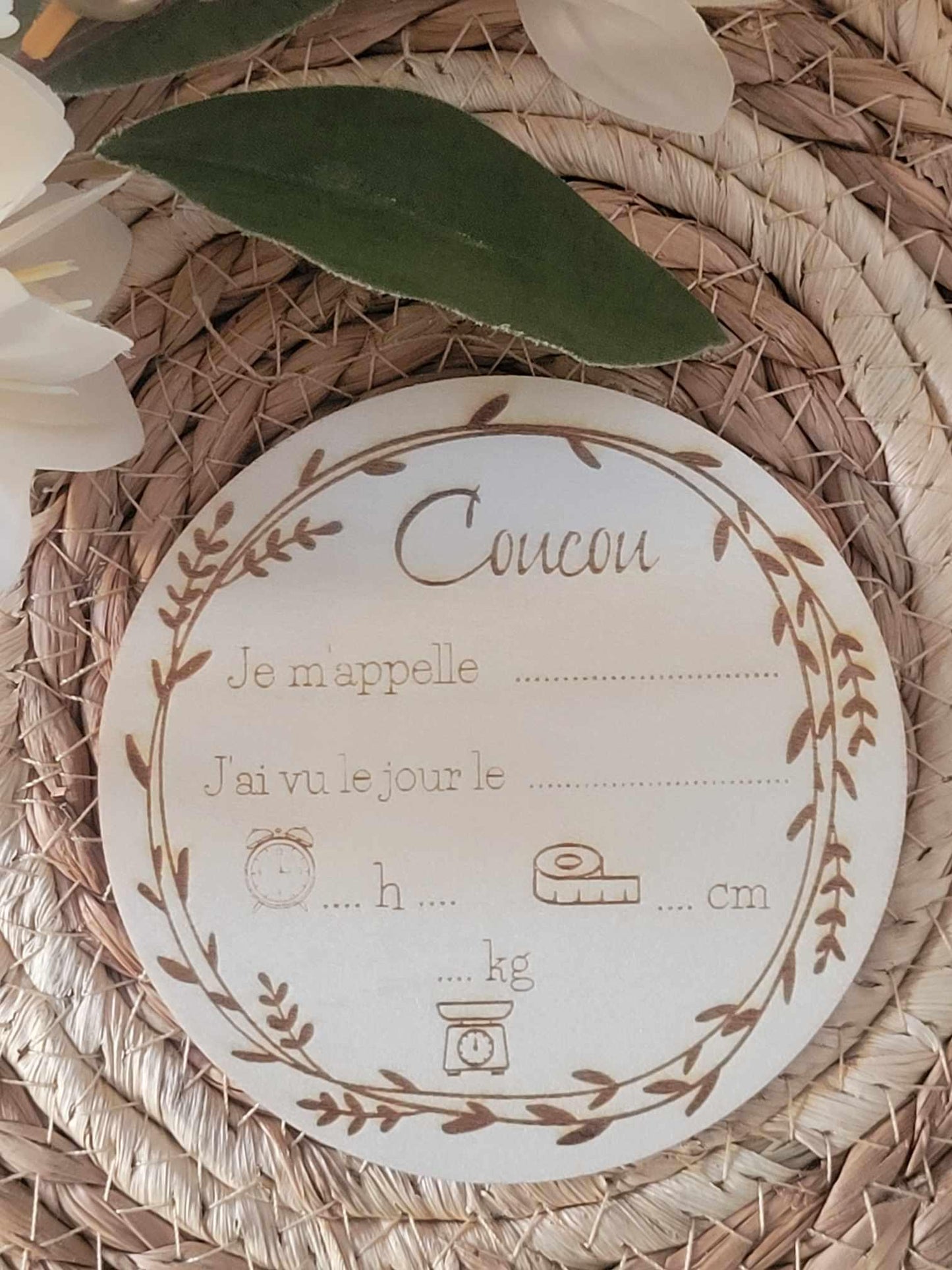Carte bienvenue bébé naissance en bois