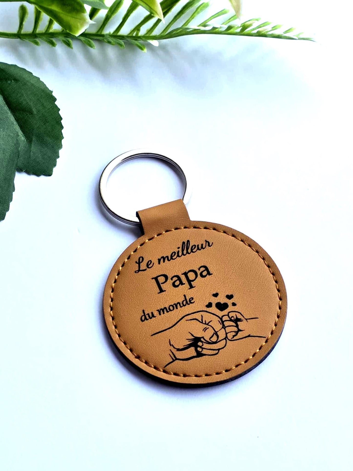 Porte clés  rond en cuir personnalisé - Cadeau anniversaire, parrain, fête des mères, papy, pères, grands-pères, grossesse , demande parrain